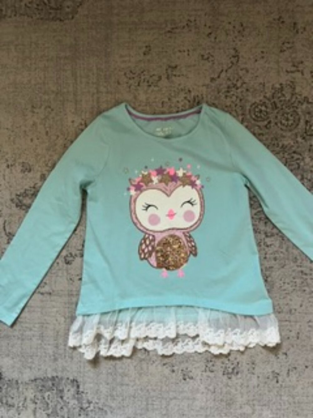 🧡3/$15 NWOT Cynthia Rowley Sequin Owl White Lace Ruffle Hem Kids M(7-8)